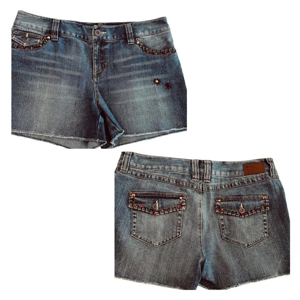 INC Beaded and Fringed Denim Shorts